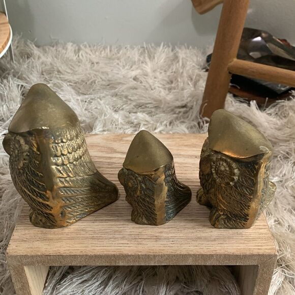 Vintage MCM Style Set Of 3 Brass Owls Figures Made In Korea - Picture 16 of 17